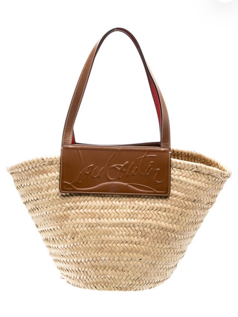 Christian Louboutin Natural Straw Tote with Brown Leather Trim